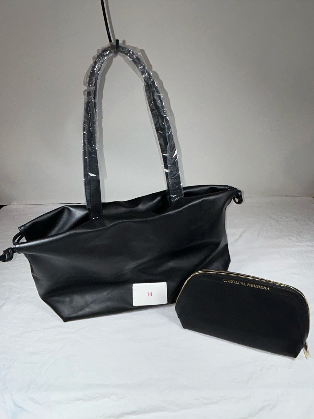 Carolina Herrera Black Faux Leather Tote with Toiletries Bag (Promotional Items)